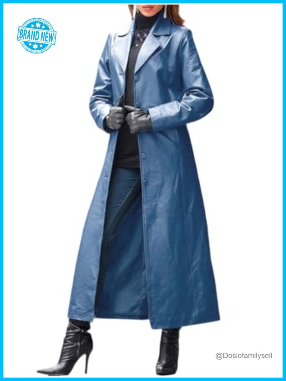 Faux Leather Trench Coat Classic Lapel Button Down Maxi Overcoat
